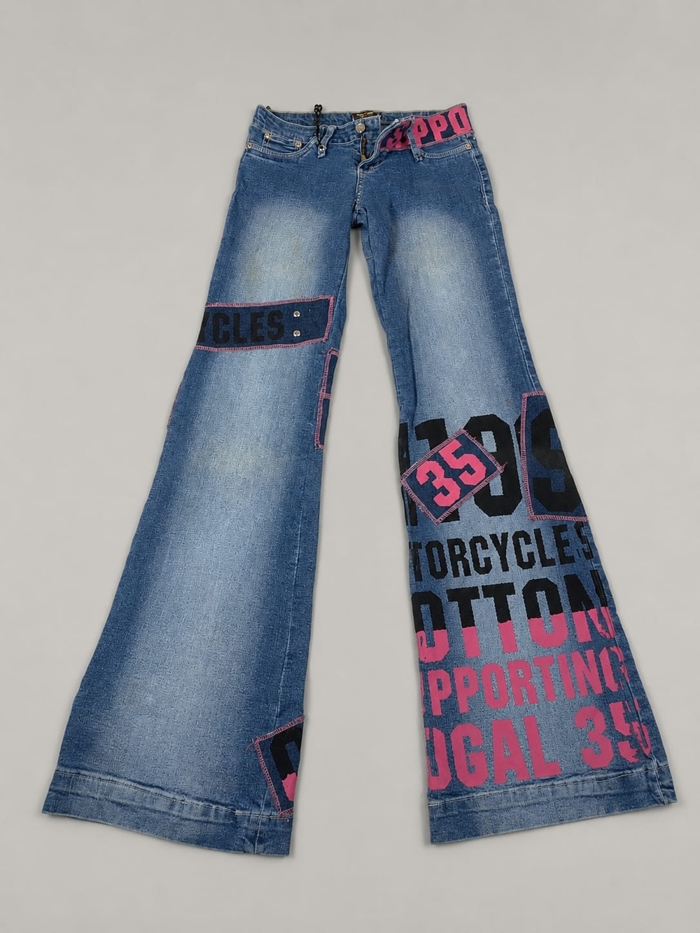 Blue Flare Jeans with Pink Graphic Print